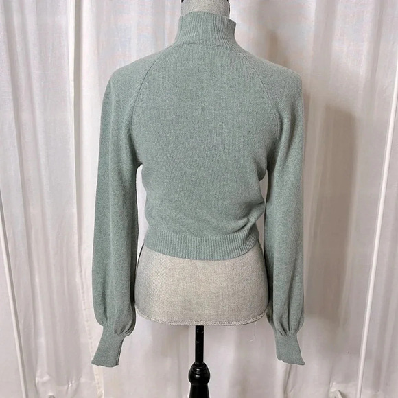 BCBGMAXAZRIA Merino Wool Mock Neck Balloon  Sleeve Crop Sweater, Size S - Picture 8 of 8